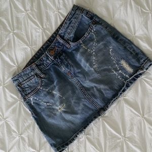 Seven7 Womens Destructed Finish Denim Jean Skirt 